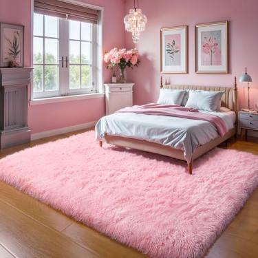 Imagem de KCHOWUA Tapetes de área rosa fofos para quarto, 1,8 x 2,5 m, tapete espesso macio felpudo lavável, peluche, fofo, bebê, meninas, meninos, brincando, tapete grosso para sala de estar, berçário, rosa