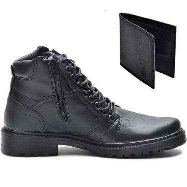 Imagem de Kit Bota Coturno Casual + Carteira Masculino Conforto Leve Macio Cor:Preto;Tamanho:45