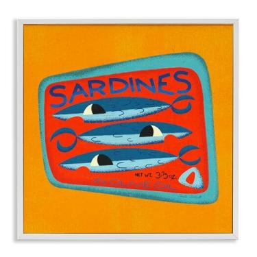 Imagem de Stupell Industries Arte de parede giclée emoldurada em lata de sardinha em tons brilhantes por Carrie Cantwell, moldura branca, 12 x 12
