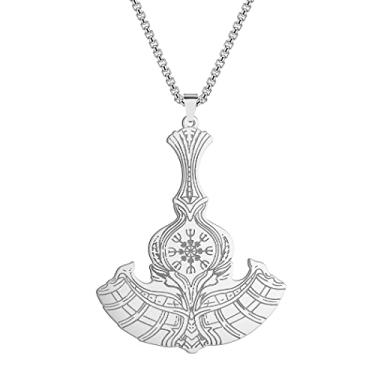 Imagem de Chereda Medalhão Thor Martelo Viking Colar masculino de aço inoxidável Machado de Perun Elmo de Awe Vintage Eslavo Pingente Colar, Aço inoxidável, Sem Pedra Preciosa