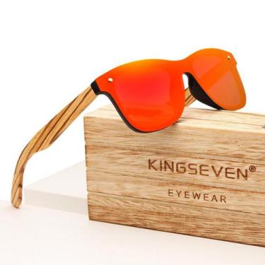 Imagem de Óculos de Sol Kingseven Retro Hastes de Madeira Lente Plana Estilo Squ