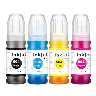 Imagem de Esiwerjob T504 Garrafa de tinta compatível com refil de garrafas de tinta Eps 504 para EcoTank L4150 L4160 L4260 L6161 L6171 L6191 L6270 (pacote com 4, preto ciano magenta amarelo)