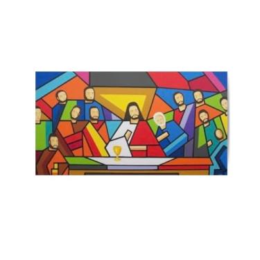 Imagem de Quadro Religião Santa Ceia Moderna Colorida 100x50 Em Canvas Cor imagem Cor da armação Borda Infinita