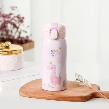 Imagem de Garrafa Térmica Infantil Rainbow Arco Íris Dinossauro Colorida 350ml (Rosa)