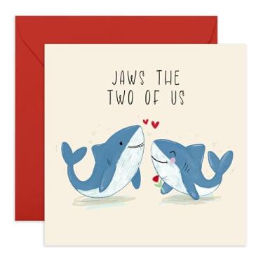 Imagem de Cartão romântico de amor com design de tubarão – "Jaws the Two of Us" – Doce Dia dos Namorados, presentes de aniversário ou casamento para ele, ela, parceiro, marido, esposa, namorado, namorada – Vem