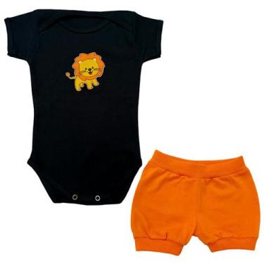 Imagem de Conjunto Body Manga Curta Leão Bebê + Shorts - Generic, PP, Preto com 