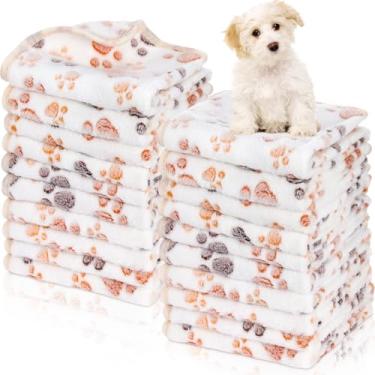 Imagem de Chumia 40 cobertores de lã macia e fofa lavável tapete de dormir para cães de estimação padrão de pata cobertores de lã para animais de estimação tapete de cama quente para cães filhotes de gato (61 x