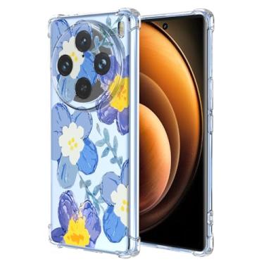 Imagem de RRXSYXL Capa para Vivo X100 5G com estampa floral transparente, capa macia à prova de choque para Vivo X100 5G, floral azul