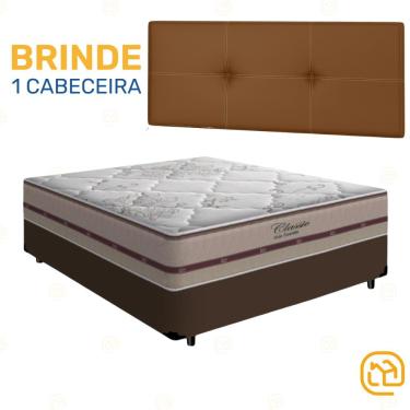 Imagem de Box Casal Marrom + Cabeceira Painel Iris Marrom + Colchão Classic Molas Ensacadas 138cm