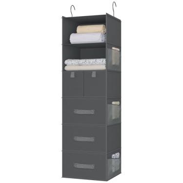 Imagem de Bosuelife Organizador de armário suspenso com 6 prateleiras com 5 gavetas diferentes, organizadores dobráveis e armazenamento para guarda-roupa, armário e trailer, armazenamento de roupas e acessórios