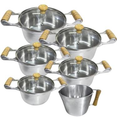 Imagem de Jogo de Panelas Alumínio Batido Fundido 6 Peças Polida Grossa com Tampa de Vidro