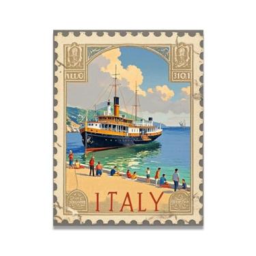 Imagem de LKXGRRSFG Ship Vintage Italian Steamship Canvas Print - Carimbo de papel envelhecido 39,9 x 52 cm