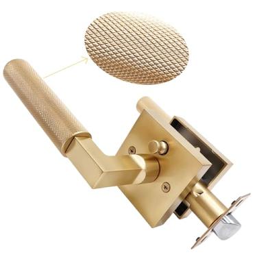 Imagem de Maçaneta de porta dourada fosca de privacidade com trava – Entrada sem chave para quarto, banheiro e armário, trava de segurança à prova de crianças, instalação rápida, maçanetas de porta de liga de