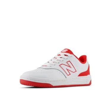 Imagem de New Balance Tênis unissex infantil Bb80 V1 com cadarço, Branco/Vermelho verdadeiro, 3 Wide Little Kid