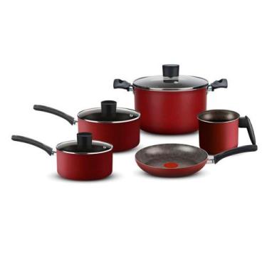 Imagem de Jogo De Panela Rochedo Facilita 5 Peças Antiaderente, Vermelho, 5