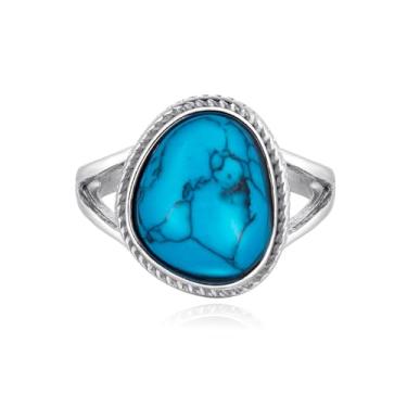 Imagem de Anel turquesa/anel de quartzo rosa/ônix preto anel de aço inoxidável prata anel boho joia, Metal, Turquesa sintética