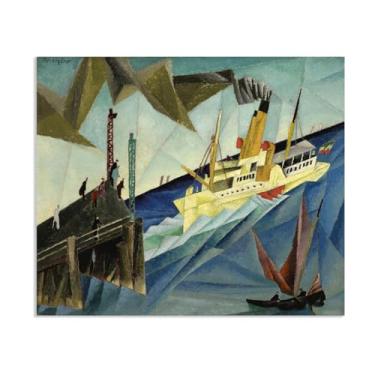 Imagem de SDYJ6GSW Lionel Feininger Arte de Parede Paddle Steamer at the Landing Reprodução em Tela Lyonel Feininger Pintura Pôster Giclee Decoração de Parede 48 x 40 cm (19 x 16 pol) Sem Moldura
