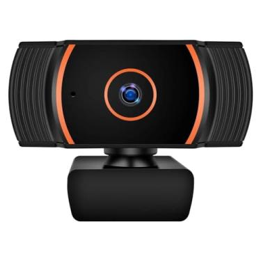 Imagem de Generic Webcam HD 1080p com microfone embutido - rotação panorâmica e inclinação de 360° - Câmera de mesa anexável, perfeita para trabalho remoto, cursos online, streaming e jogos, preto e laranja