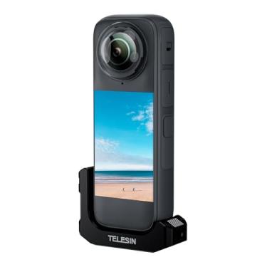 Imagem de TELESIN Suporte em L de liga de alumínio para Insta360 X4, adaptador de suporte vertical/horizontal de 90°, suporte de sapata fria expansível com furo de parafuso de 1/4"