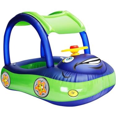 Imagem de iGeeKid Boia Inflável Para Piscina De Bebê Com Dossel, Assento Seguro Para Bebês Infantis, Anéis Flutuantes De Piscina Em Formato De Carro Para Bebês De 6 A 36 Meses (Azul)