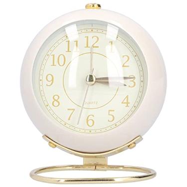 Imagem de MUNEFE DE ALARIMENTO, RELÓGIO SUPER SILENT NÃO TACKING, despertador de metal redondo da moda com luz noturna (Beige-white gold)