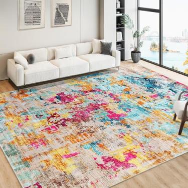 Imagem de CAROMIO Tapete de área de 25 x 30 cm para sala de estar, boho abstrato lavável, antiderrapante, tapete de área grande ultramacio para quarto e sala de jantar (colorido multi, 25 x 33 cm)