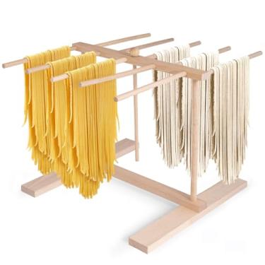 Imagem de Escorredor de massa de madeira – Suporte dobrável para secagem de massas frescas com varinha de transferência e 10 barras, cabide grande para secador de macarrão para espaguete caseiro, tagliatelle e