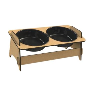 Imagem de Comedouro e Bebedouro Para Cachorros e Gatos Em MDF Elevado Com 2 Tigelas