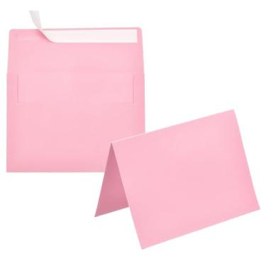 Imagem de PATIKIL Pacote com 20 envelopes rosa 10 x 15 cm com cartões, envelopes autoselados A6 com cartolina dobrada para cartões comemorativos de casamento, convites de aniversário, carta postal