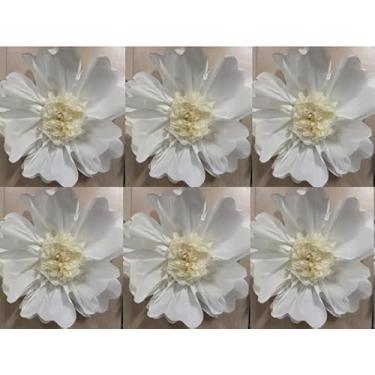 Imagem de PATTEPOINT 6 peças de flores de papel de seda, crepe gigante branco feito à mão, decorações de flores artificiais para parede, flores grandes de 30,5 cm para casamento, aniversário, chá de bebê, festa