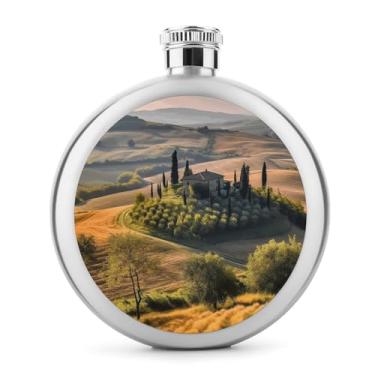 Imagem de Cantil de aço inoxidável, paisagem toscana, cenário de árvore, impressão de fazenda, clássico, cantil, cantil, cantil, garrafa de viagem, garrafa portátil de metal