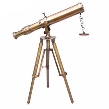 Imagem de Telescópio de mesa vintage de latão com tripé – instrumento marítimo funcional | Espião náutico antigo para decoração de escritório doméstico e presente de colecionador de navio