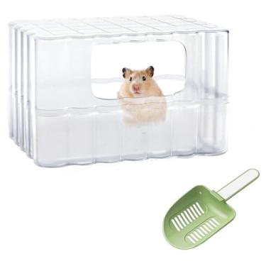 Imagem de mini&moe Recipiente de banho de areia para hamster - caixa de escavação de canto com colher de limpeza casa de banho de pó de chinchila para porquinho-da-índia, hamster anão, gerbil branco
