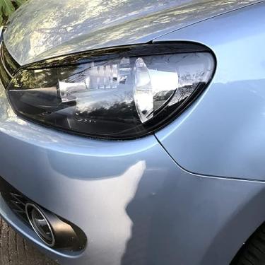 Imagem de Farol de cabeça lâmpada pálpebras sobrancelha compatível com Golf MK6 corpo kit decoração farol estilo carro acessórios de carro (preto brilhante)
