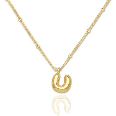 Imagem de YIGOYIHU Colares com inicial para mulheres – Colar de letras delicadas banhado a ouro 14K, lindo colar com pingente de letra bolha, presente personalizado, joias modernas para mulheres e meninas