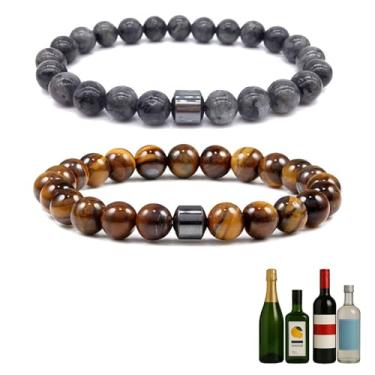 Imagem de TACBSP Pulseira Glame antiálcool para homens e mulheres parar de beber álcool manifestação hematita conjunto de pulseiras ajustáveis para homens mulheres ansiedade alívio estresse presentes, Large