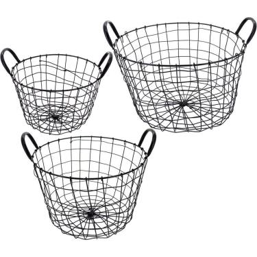 Imagem de Wire Cesta Metal Preto 3Pç Redondo