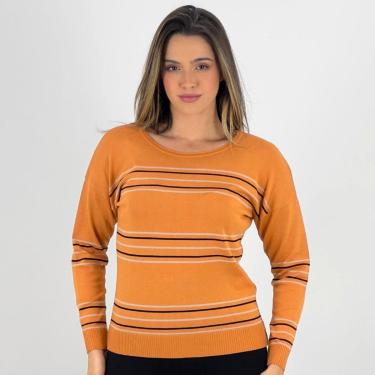 Imagem de Blusa de Lã Via Tricot Listrada Gola Redonda Feminina-Feminino
