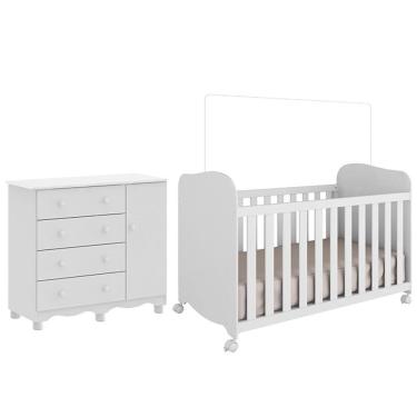 Imagem de Jogo de Quarto Infantil Júnior Cômoda 1 Porta e Berço Uli - Móveis Peroba