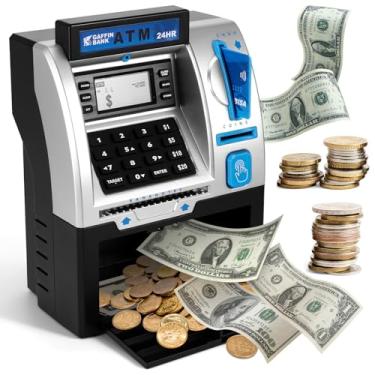 Imagem de Blingbin Cofrinho ATM para crianças, caixa eletrônico infantil, dinheiro real com cartão de débito, alimentador de notas, reconhecimento de moedas, calculadora de saldo, caixa eletrônico eletrônico