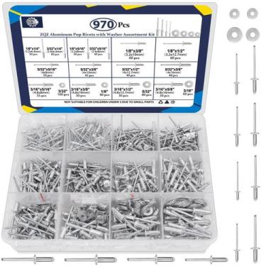 Imagem de Kit de sortimento Aluminium Pop Rivets ZQZ 970 unidades com lavadora