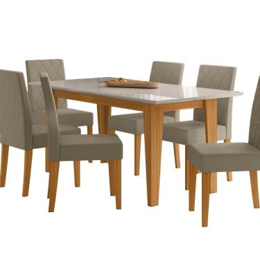 Imagem de Sala de Jantar Liz 160x90 Com Vidro 6L Cadeiras Jade Poliman Móveis