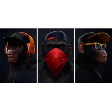 Imagem de Kit 3 Placas Decorativas Quadros Geek Macacos Sábios Gamer