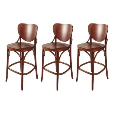 Imagem de Kit 3 Banqueta de Madeira Clássica Eduarda com Encosto Curvado Pinhão