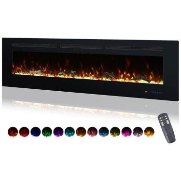 Imagem de Lareira Elétrica Moderna de Parede e Embutida Valuxhome 165,1 cm para Ambiente Interno, 16 Opções de Cores, Termostato, Timer 19 Horas,
