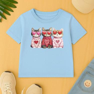 Imagem de Camiseta Infantil Feminina Algodão Estampa Tres Gatinhos Modinha Escol