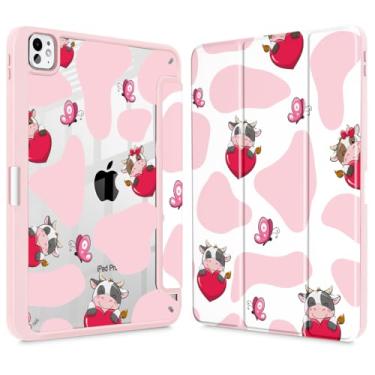 Imagem de Mektron Capa para M4 iPad Pro 11 polegadas 2024 com suporte para lápis, modelos compatíveis: A2836/A2837/A3006, capa à prova de choque transparente + suporte de três dobras, vaca borboleta