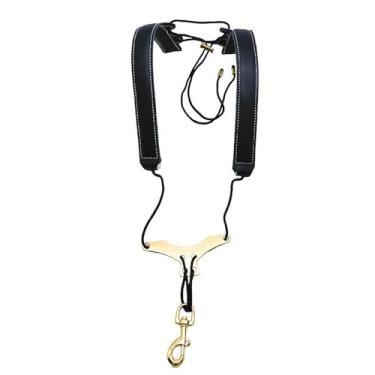 Imagem de JWQFBC Arnês Profissional Ergonômico de Couro Acolchoado para Saxofone, Alça Dupla de Ombro para Barítonos Adultos, Preto