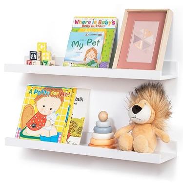 Imagem de Prateleira de borda para parede, 61 cm de madeira de pinheiro maciça, 2 pacotes, prateleiras de borda flutuantes para quarto de criança, quarto, banheiro, sala de estar, porta-fotos, escritório