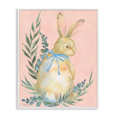 Imagem de Stupell Industries Design de arte giclée emoldurado branco pastel eucalipto e coelho por Paul Brent, 76 x 61 cm